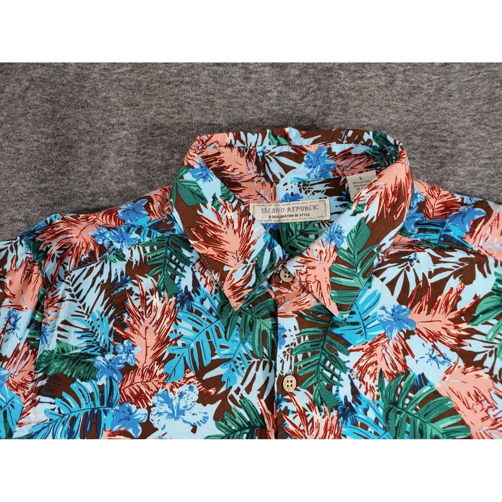 Island Republic Shirt Mens Large Hawaiian Aloha Floral Trippy Acid Multi-Color